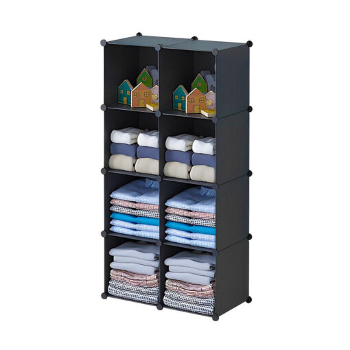 1-SOGA 4 Tier 8-Cube Black Portable Wardrobe Divide-Grid Modular Storage Organiser Foldable Closet