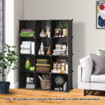 2-SOGA 4 Tier 12-Cube Black Portable Wardrobe Divide-Grid Modular Storage Organiser Foldable Closet