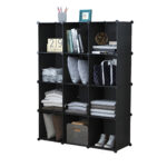 1-SOGA 4 Tier 12-Cube Black Portable Wardrobe Divide-Grid Modular Storage Organiser Foldable Closet