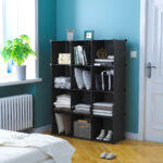 3-SOGA 4 Tier 12-Cube Black Portable Wardrobe Divide-Grid Modular Storage Organiser Foldable Closet