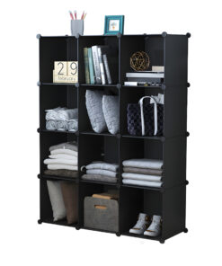 1-SOGA 4 Tier 12-Cube Black Portable Wardrobe Divide-Grid Modular Storage Organiser Foldable Closet