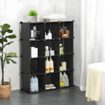 4-SOGA 4 Tier 12-Cube Black Portable Wardrobe Divide-Grid Modular Storage Organiser Foldable Closet