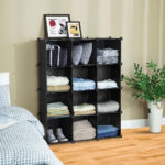 5-SOGA 4 Tier 12-Cube Black Portable Wardrobe Divide-Grid Modular Storage Organiser Foldable Closet