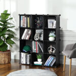 6-SOGA 4 Tier 12-Cube Black Portable Wardrobe Divide-Grid Modular Storage Organiser Foldable Closet