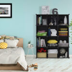 7-SOGA 4 Tier 12-Cube Black Portable Wardrobe Divide-Grid Modular Storage Organiser Foldable Closet