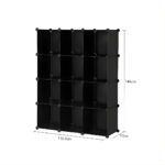 8-SOGA 4 Tier 12-Cube Black Portable Wardrobe Divide-Grid Modular Storage Organiser Foldable Closet
