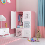 2-SOGA 6 Cubes Pink Portable Wardrobe Divide-Grid Modular Storage Organiser Foldable Closet
