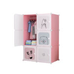 1-SOGA 6 Cubes Pink Portable Wardrobe Divide-Grid Modular Storage Organiser Foldable Closet
