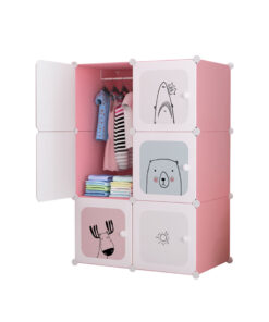 1-SOGA 6 Cubes Pink Portable Wardrobe Divide-Grid Modular Storage Organiser Foldable Closet