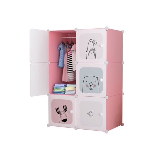 1-SOGA 6 Cubes Pink Portable Wardrobe Divide-Grid Modular Storage Organiser Foldable Closet