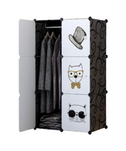 1-SOGA 6 Cubes Black Portable Wardrobe Divide-Grid Modular Storage Organiser Foldable Closet