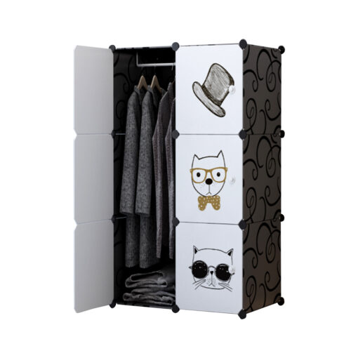 1-SOGA 6 Cubes Black Portable Wardrobe Divide-Grid Modular Storage Organiser Foldable Closet