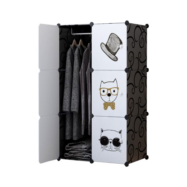 1-SOGA 6 Cubes Black Portable Wardrobe Divide-Grid Modular Storage Organiser Foldable Closet