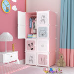2-SOGA 8 Cubes Pink Portable Wardrobe Divide-Grid Modular Storage Organiser Foldable Closet