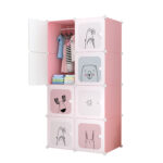 1-SOGA 8 Cubes Pink Portable Wardrobe Divide-Grid Modular Storage Organiser Foldable Closet