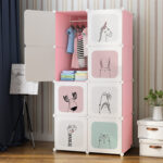 3-SOGA 8 Cubes Pink Portable Wardrobe Divide-Grid Modular Storage Organiser Foldable Closet