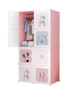 1-SOGA 8 Cubes Pink Portable Wardrobe Divide-Grid Modular Storage Organiser Foldable Closet