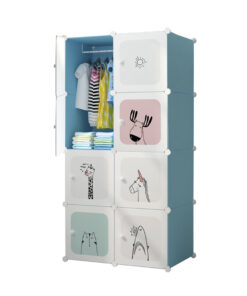 1-SOGA 8 Cubes Blue Portable Wardrobe Divide-Grid Modular Storage Organiser Foldable Closet
