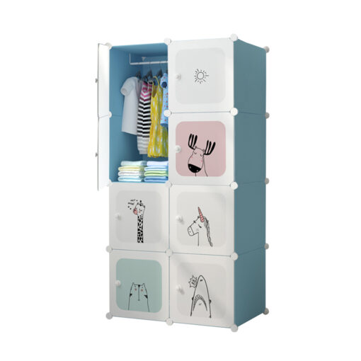 1-SOGA 8 Cubes Blue Portable Wardrobe Divide-Grid Modular Storage Organiser Foldable Closet