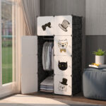 2-SOGA 8 Cubes Black Portable Wardrobe Divide-Grid Modular Storage Organiser Foldable Closet