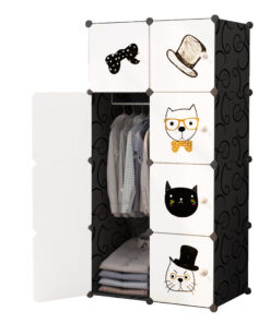 1-SOGA 8 Cubes Black Portable Wardrobe Divide-Grid Modular Storage Organiser Foldable Closet