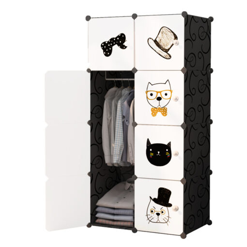 1-SOGA 8 Cubes Black Portable Wardrobe Divide-Grid Modular Storage Organiser Foldable Closet