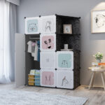 2-SOGA 10 Cubes Black Portable Wardrobe Divide-Grid Modular Storage Organiser Foldable Closet with Doors