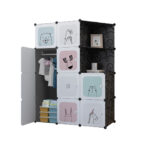 1-SOGA 10 Cubes Black Portable Wardrobe Divide-Grid Modular Storage Organiser Foldable Closet with Doors