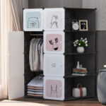 3-SOGA 10 Cubes Black Portable Wardrobe Divide-Grid Modular Storage Organiser Foldable Closet with Doors