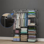 4-SOGA 10 Cubes Black Portable Wardrobe Divide-Grid Modular Storage Organiser Foldable Closet with Doors