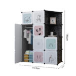 6-SOGA 10 Cubes Black Portable Wardrobe Divide-Grid Modular Storage Organiser Foldable Closet with Doors