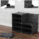 7-SOGA 10 Cubes Black Portable Wardrobe Divide-Grid Modular Storage Organiser Foldable Closet with Doors