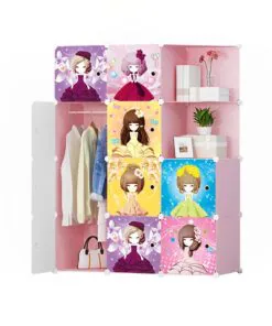 1-SOGA 10 Cubes Princess Design Portable Wardrobe Divide-Grid Modular Storage Organiser Foldable Closet
