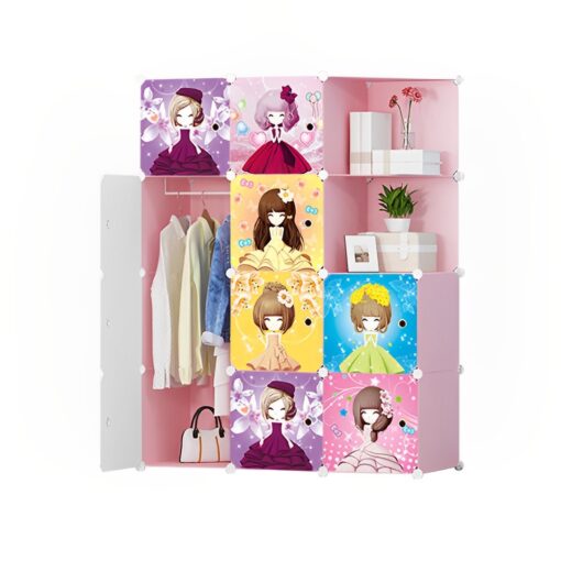 1-SOGA 10 Cubes Princess Design Portable Wardrobe Divide-Grid Modular Storage Organiser Foldable Closet
