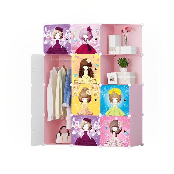 1-SOGA 10 Cubes Princess Design Portable Wardrobe Divide-Grid Modular Storage Organiser Foldable Closet