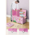 3-SOGA 10 Cubes Pink Castle Print Portable Wardrobe Divide-Grid Modular Storage Organiser Foldable Closet