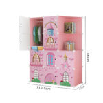 5-SOGA 10 Cubes Pink Castle Print Portable Wardrobe Divide-Grid Modular Storage Organiser Foldable Closet