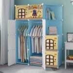 3-SOGA 10 Cubes Blue Castle Print Portable Wardrobe Divide-Grid Modular Storage Organiser Foldable Closet