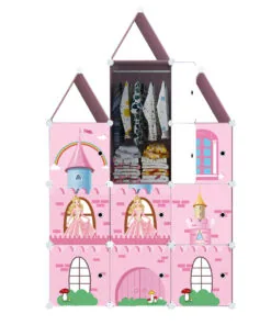 1-SOGA 10 Cubes DIY Castle Print Portable Wardrobe Divide-Grid Modular Storage Organiser Foldable Closet