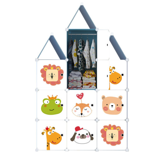 1-SOGA 10 Cubes DIY Animal Design Portable Wardrobe Divide-Grid Modular Storage Organiser Foldable Closet