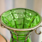 4-SOGA Green Colored Glass Flower Vase with 8 Bunch 5 Heads Artificial Fake Silk Rose Home Decor Set