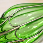5-SOGA Green Colored Glass Flower Vase with 8 Bunch 5 Heads Artificial Fake Silk Rose Home Decor Set