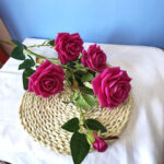 3-SOGA Blue Glass Cylinder Flower Vase with 8 Bunch 5 Heads Artificial Fake Silk Rose Home Decor Set