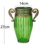 2-SOGA Green Glass Flower Vase with 8 Bunch 5 Heads Artificial Fake Silk Rose Home Decor Set