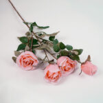 3-SOGA Green Glass Flower Vase with 8 Bunch 5 Heads Artificial Fake Silk Rose Home Decor Set