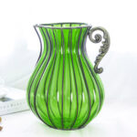 4-SOGA Green Colored Glass Flower Vase with 4 Bunch 9 Heads Artificial Fake Silk Rose Home Decor Set
