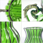 5-SOGA Green Colored Glass Flower Vase with 4 Bunch 9 Heads Artificial Fake Silk Rose Home Decor Set