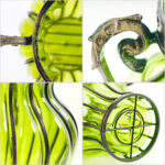 5-SOGA Green Colored Glass Flower Vase with 4 Bunch 9 Heads Artificial Fake Silk Rose Home Decor Set