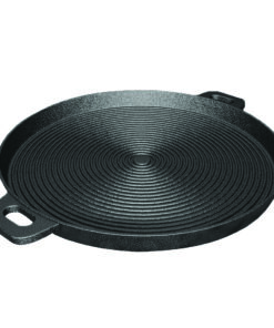 1-SOGA 35cm Round Ribbed Cast Iron Frying Pan Skillet Steak Sizzle Platter with Handle