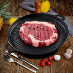 5-SOGA 2X 35cm Round Ribbed Cast Iron Frying Pan Skillet Steak Sizzle Platter with Handle